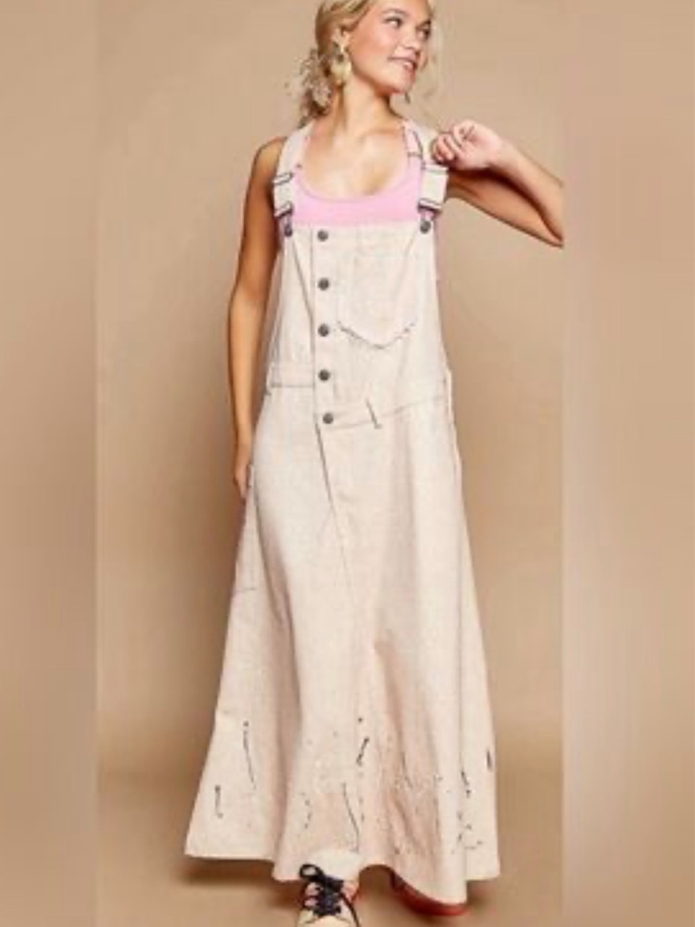 POL Tan Overalls Maxi Dress